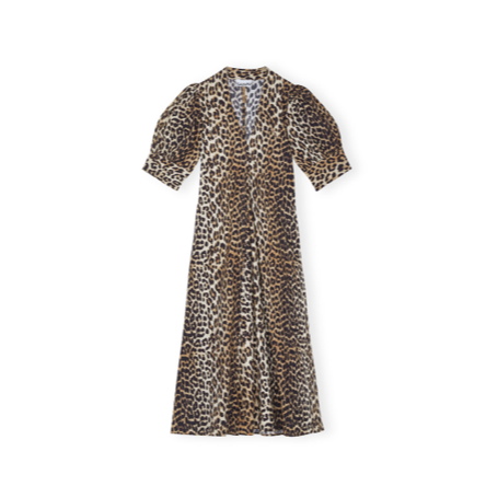 leopard print cotton poplin v-neck maxi dress by Ganni