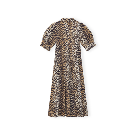 leopard print cotton poplin v-neck maxi dress by Ganni