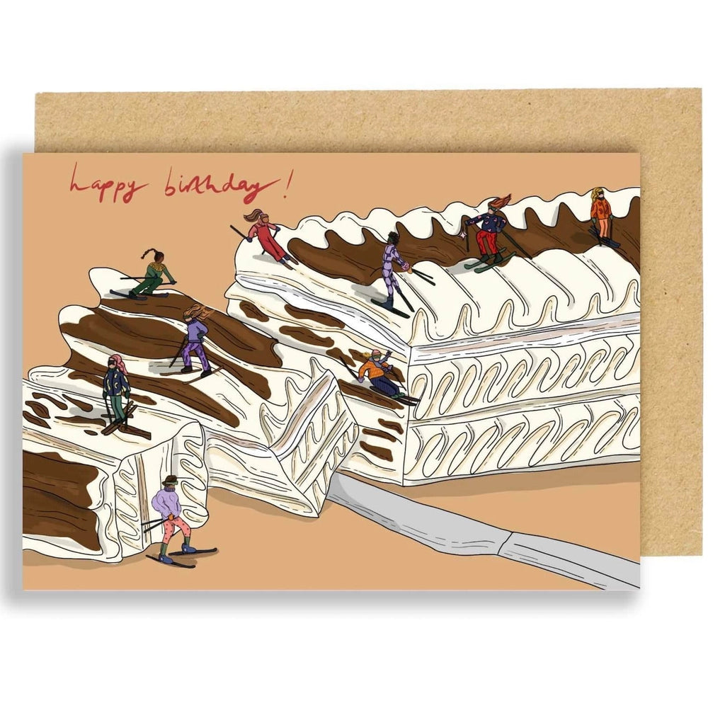 eat the moon Skiing in Viennetta Birthday Greeting Card