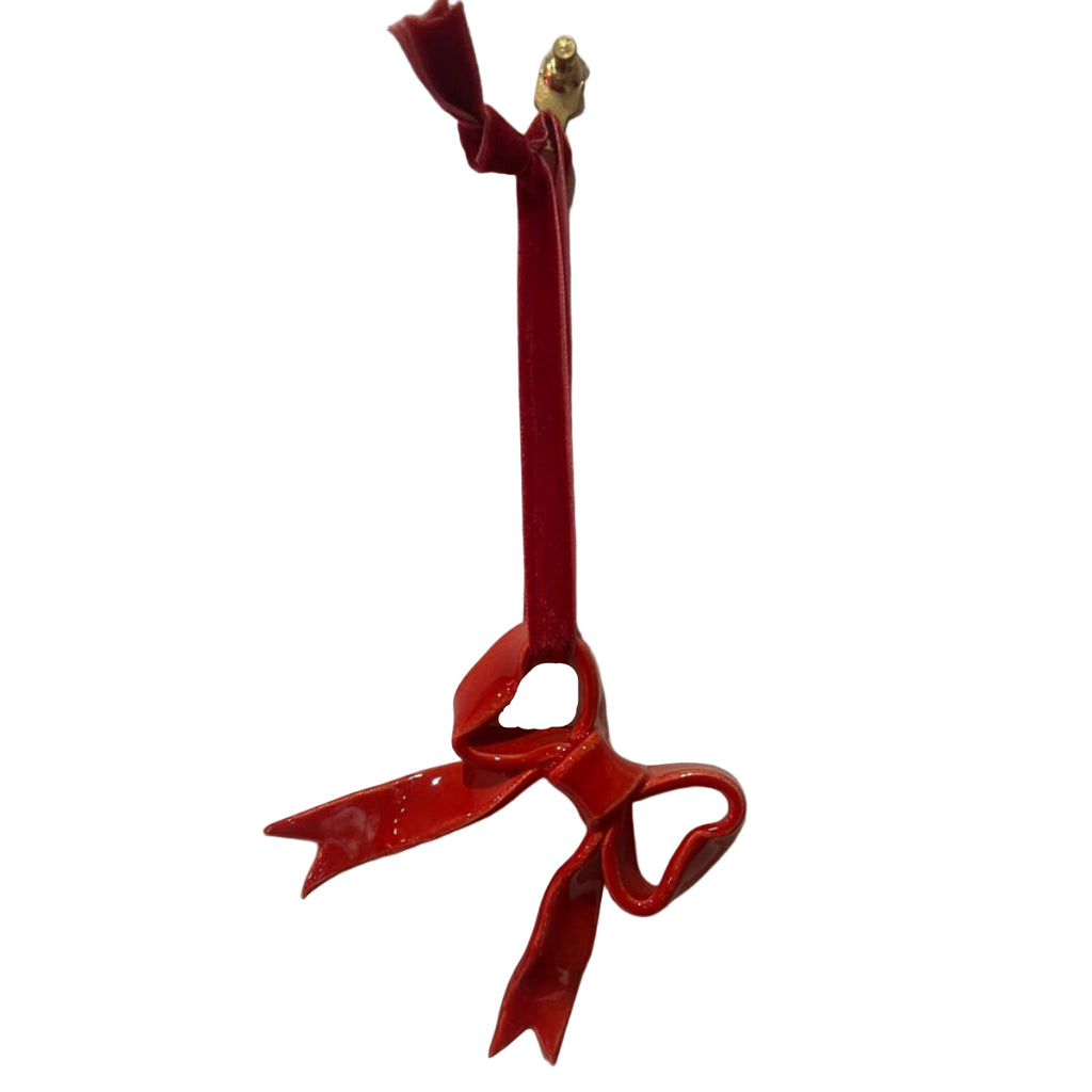 Hand-made ceramic bow Xmas tree decoration by Superfluities RED