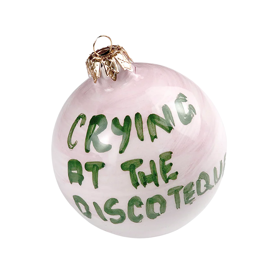 The I Saw You Crying at the Discoteque ceramic Christmas bauble by Musae Studio Italy