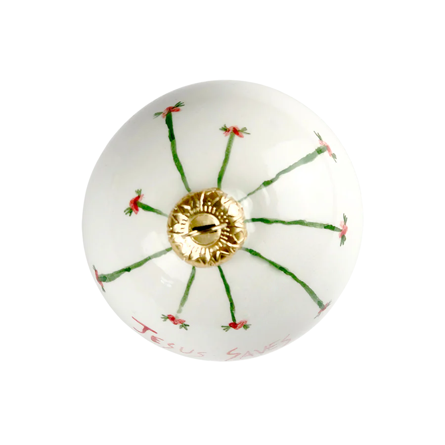 The Jesus Saves I Spend ceramic Christmas bauble by Musae Studio Italy