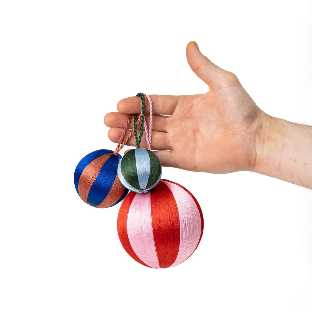 Yod & Co Large Stripe Christmas Bauble red & pink