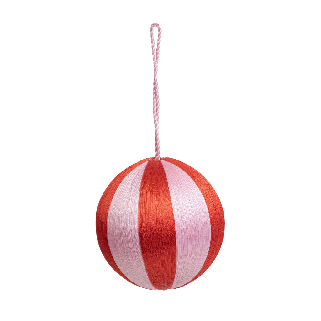 Yod & Co Large Stripe Christmas Bauble red & pink