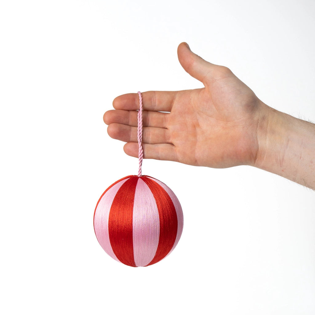 Yod & Co Large Stripe Christmas Bauble red & pink