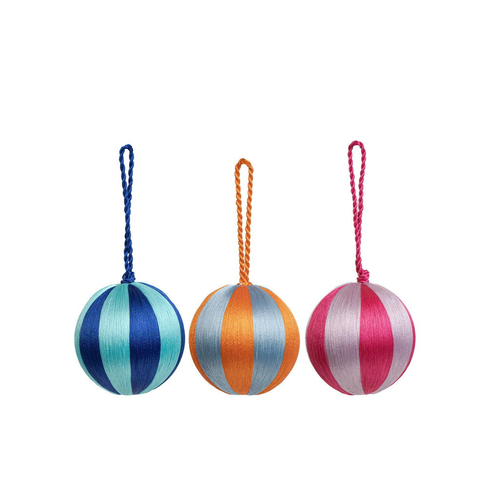 Yod & co Medium Stripe Christmas Baubles (Set of 3) boxed Multi-colour
