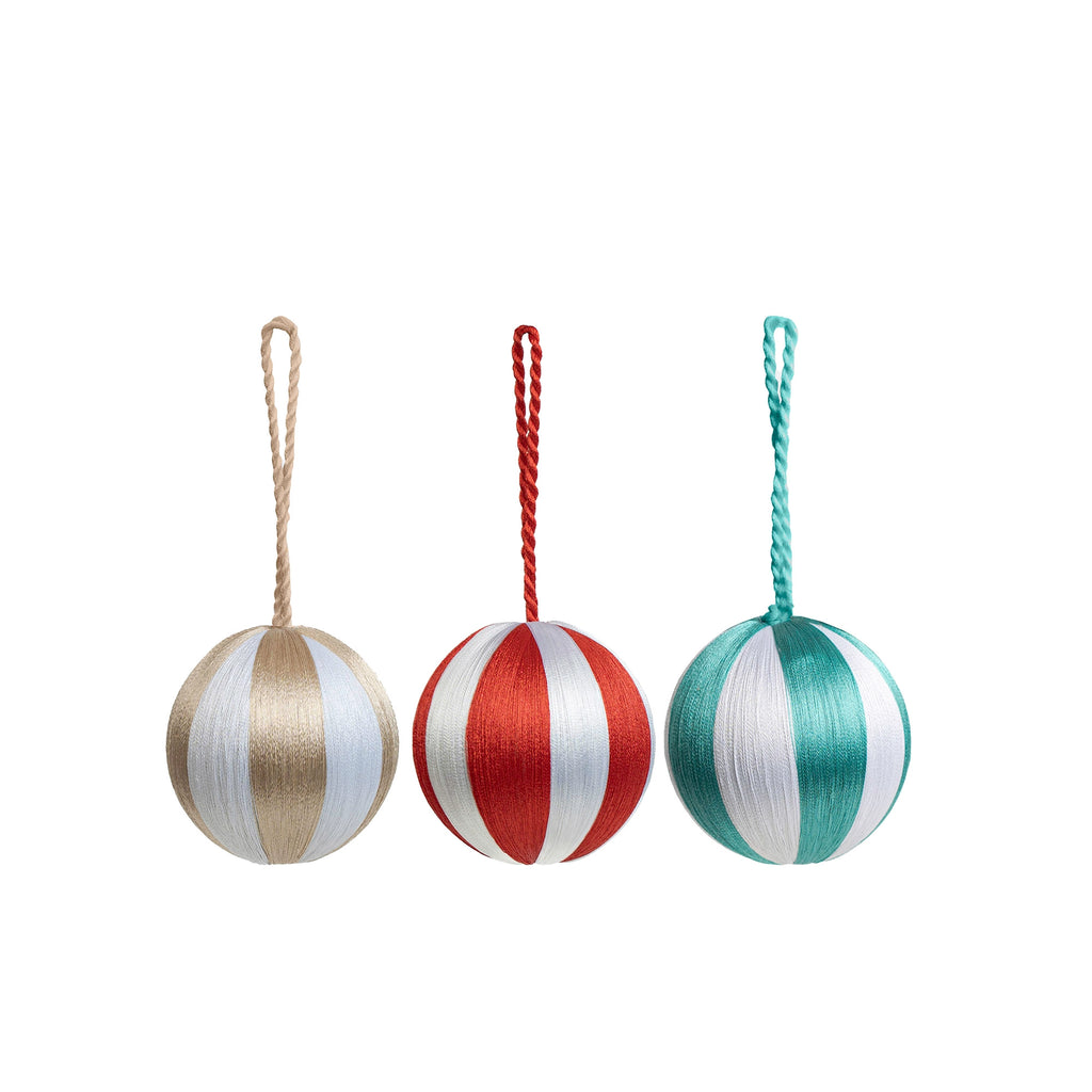 yod & co Medium Stripe boxed Christmas Baubles (Set of 3) Multi-colour & White