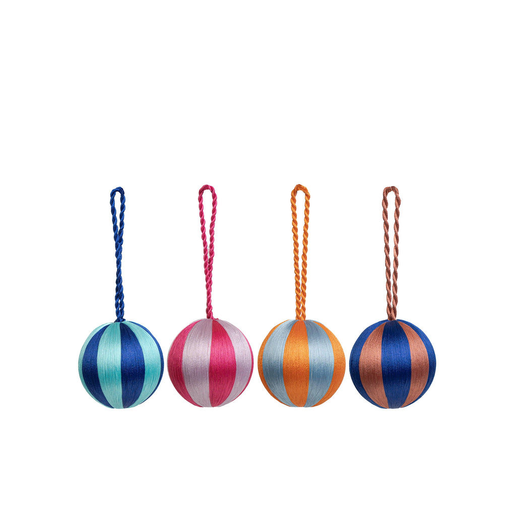 Yod & co Small Stripe boxed Christmas Baubles (Set of 4) Multi-colour