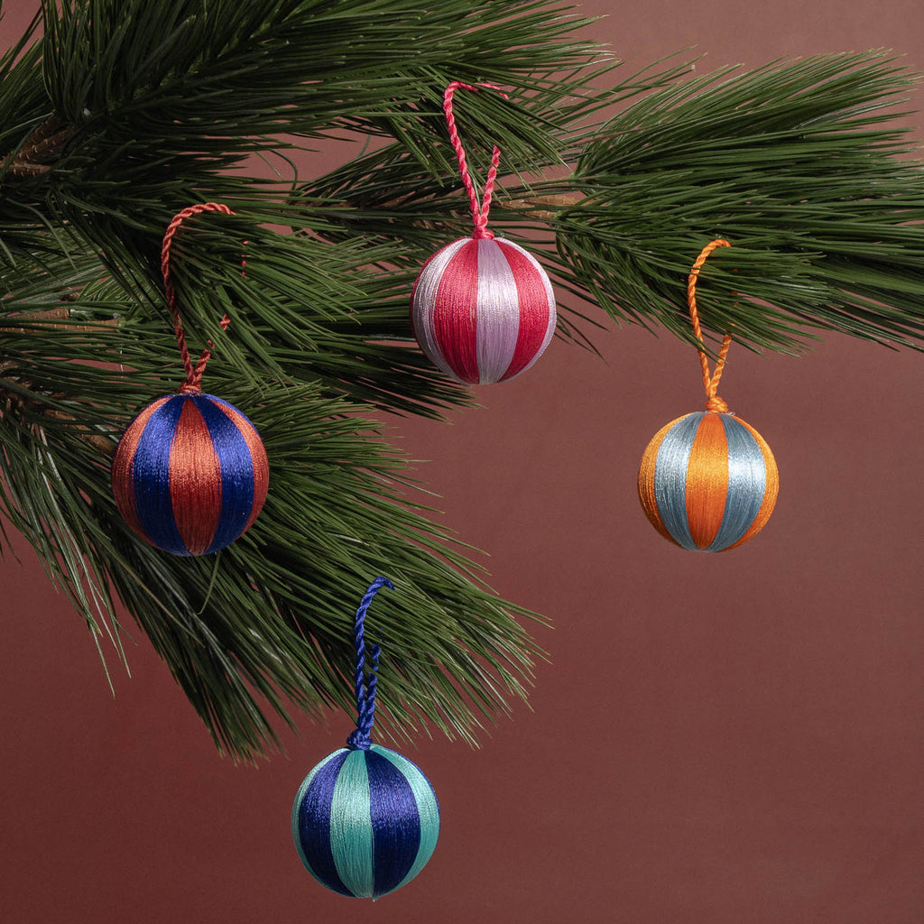 Yod & co Small Stripe boxed Christmas Baubles (Set of 4) Multi-colour