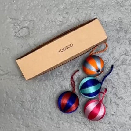 Yod & co Small Stripe boxed Christmas Baubles (Set of 4) Multi-colour