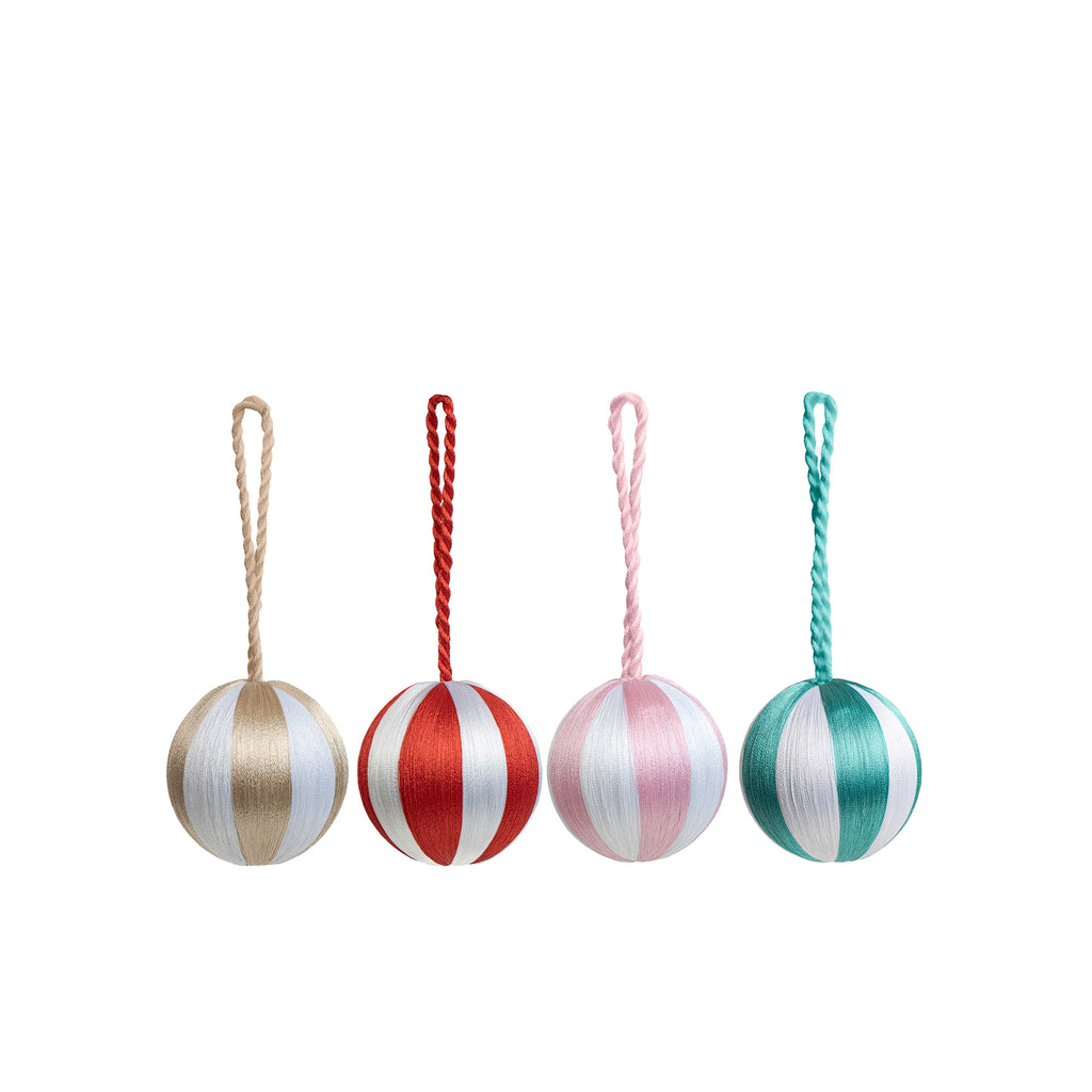 Yod & Co Small Stripe boxed Christmas Baubles (Set of 4) Multi-colour & White