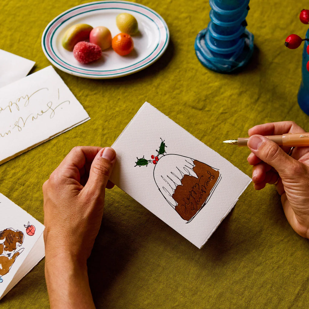 Happy Christmas Figgy Pudding Greeting Card by Scribble & Daub