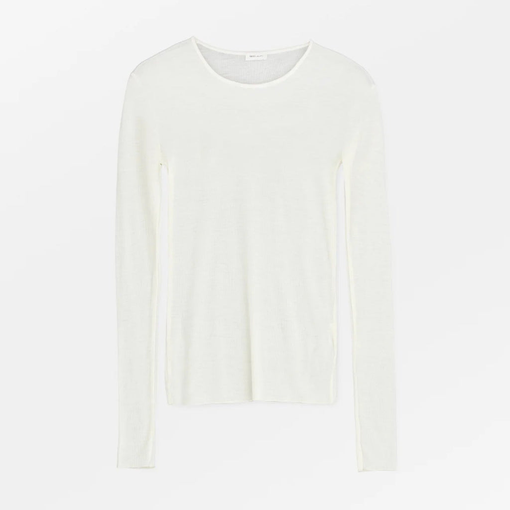 Skall Studio Amy GOTS certified organic merino wool soft rib long sleeve blouse top off white