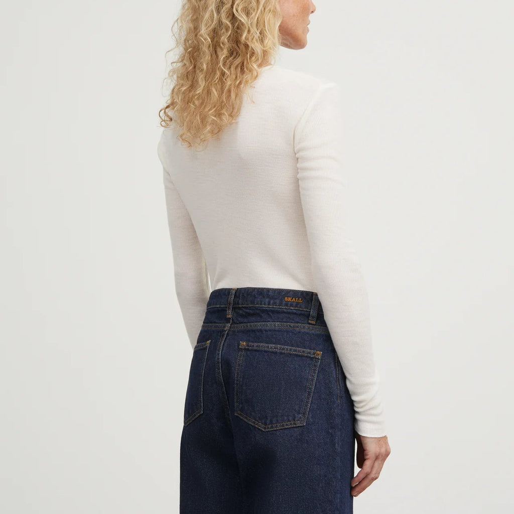 Skall Studio Amy GOTS certified organic merino wool soft rib long sleeve blouse top off white