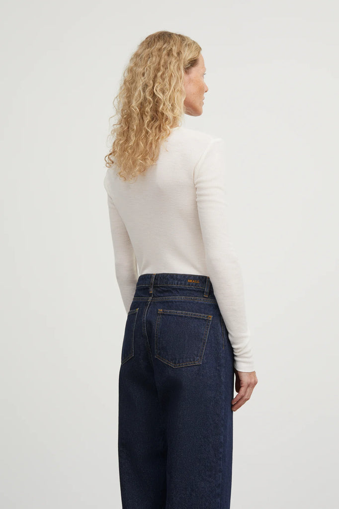 Skall Studio Amy GOTS certified organic merino wool soft rib long sleeve blouse top off white