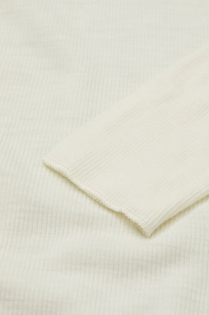 Skall Studio Amy GOTS certified organic merino wool soft rib long sleeve blouse top off white