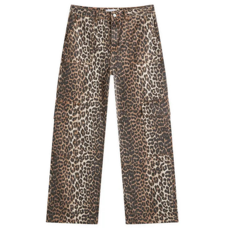 leopard denim angi cargo wide leg jeans by GANNI