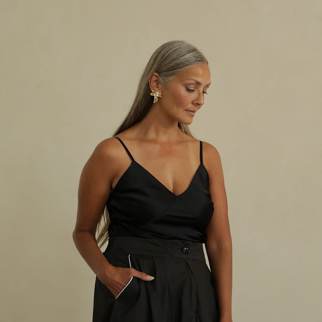 lora gene audrey camisole top in black silk