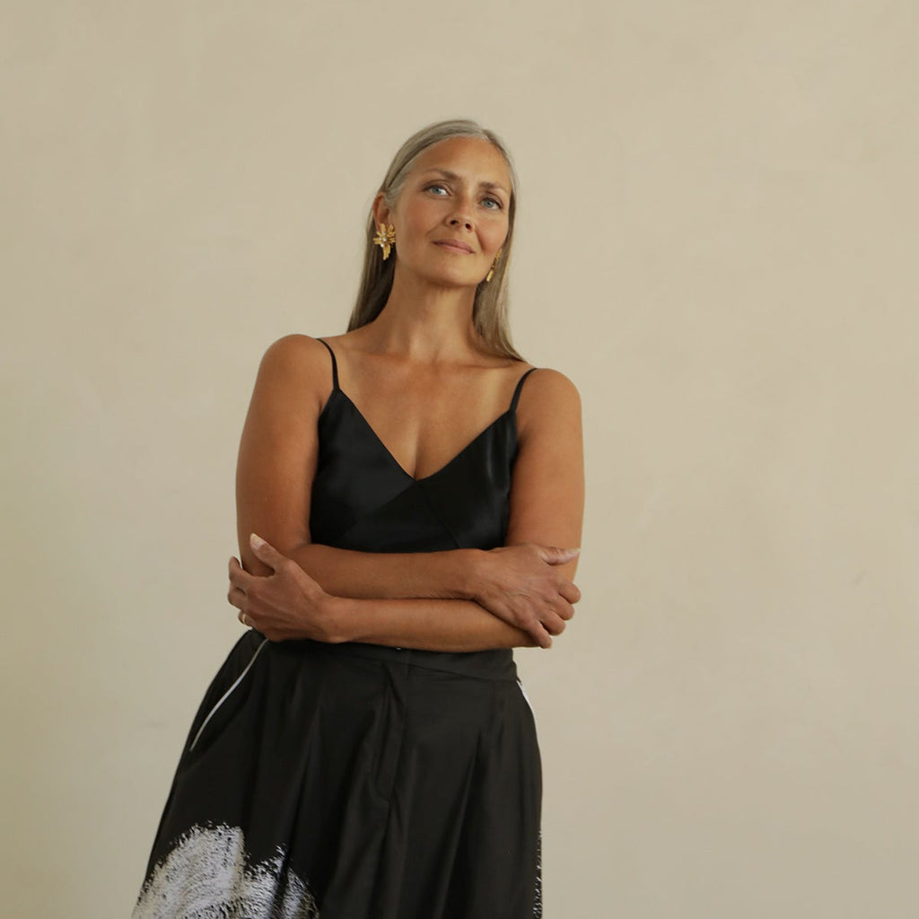 lora gene audrey camisole top in black silk