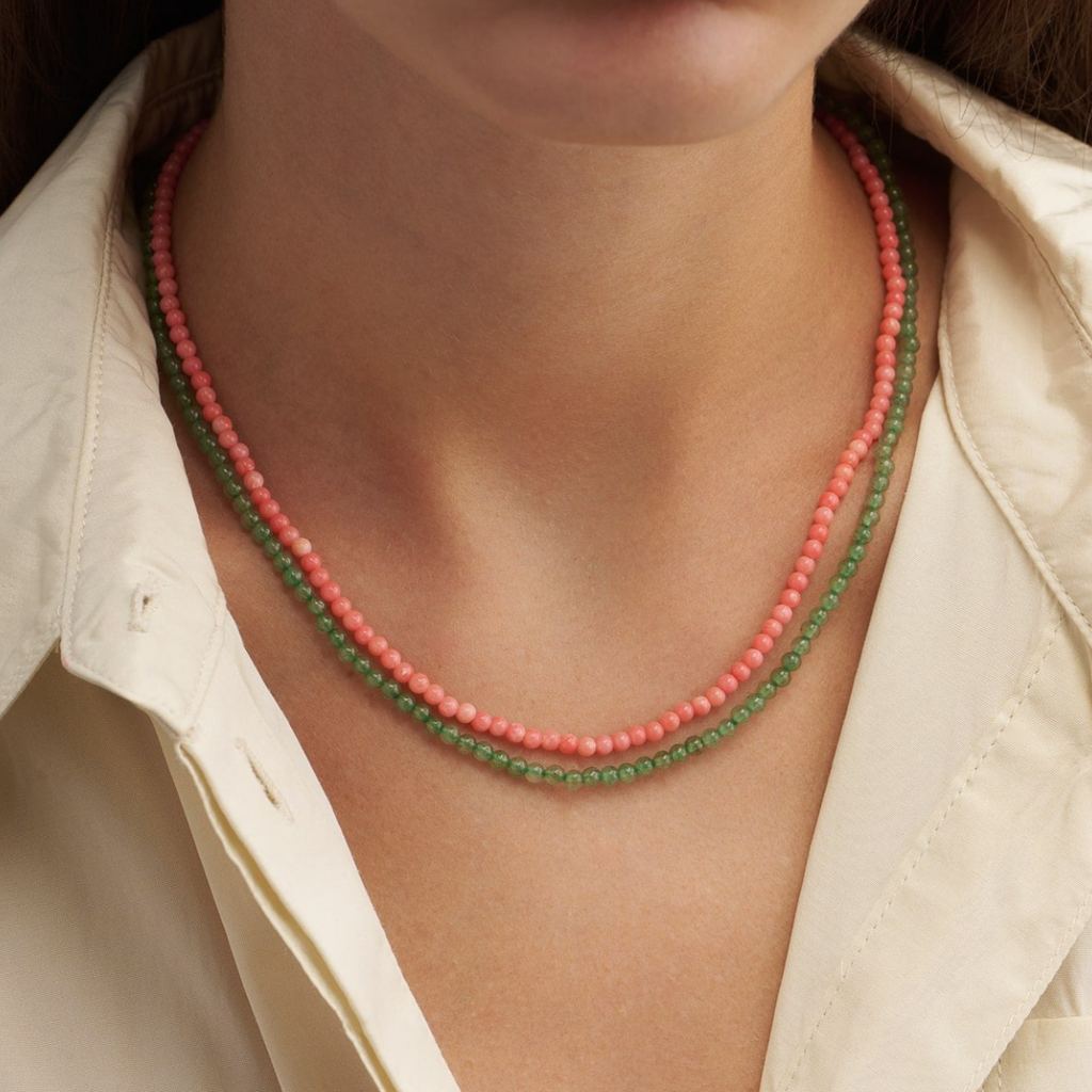 pink coral beaded necklace by Hermina Athens