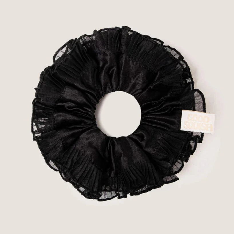 Good Squish BABY B-E-A-UTIFUL beautiful black organza satin oversized scrunchie hair