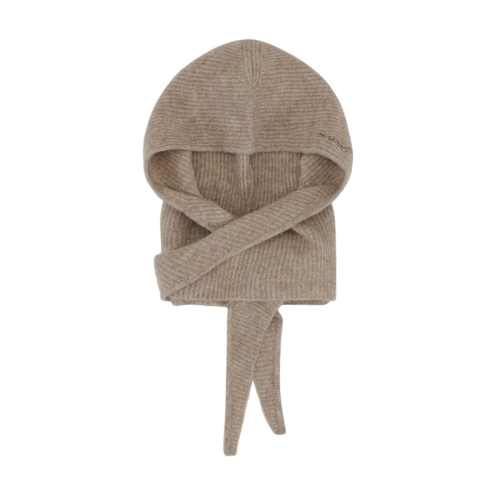 ganni SOFT WOOL BALACLAVA hood scarf in beige ALMOND MILK