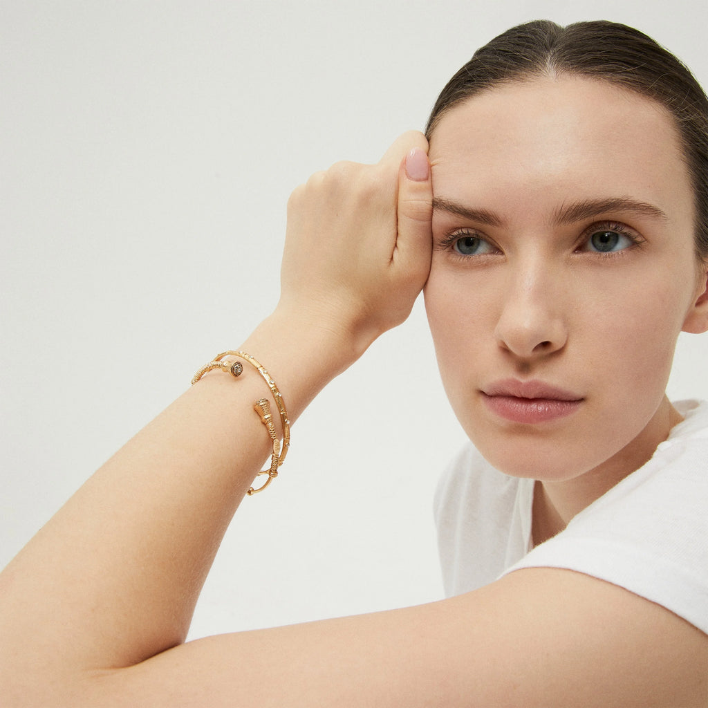 the gold Bambini Strass Bangle bracelet by Gas Bijoux rhinestone crystals bamboo