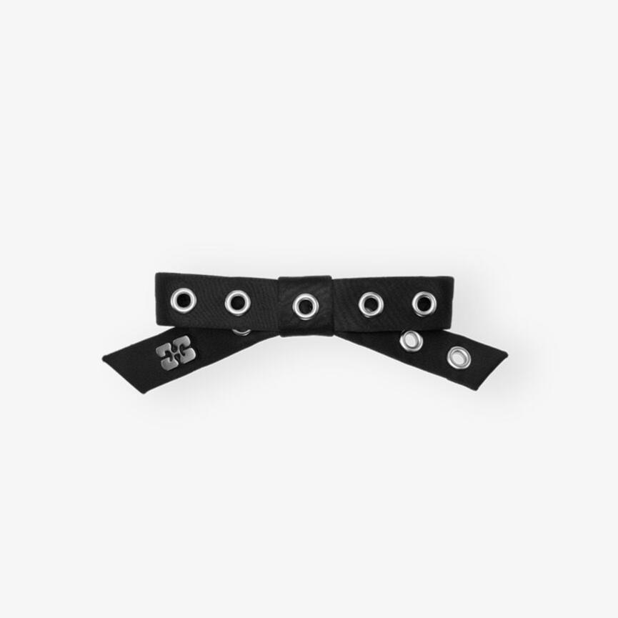 ganni eyelet bow barrette black satin butterlfy logo