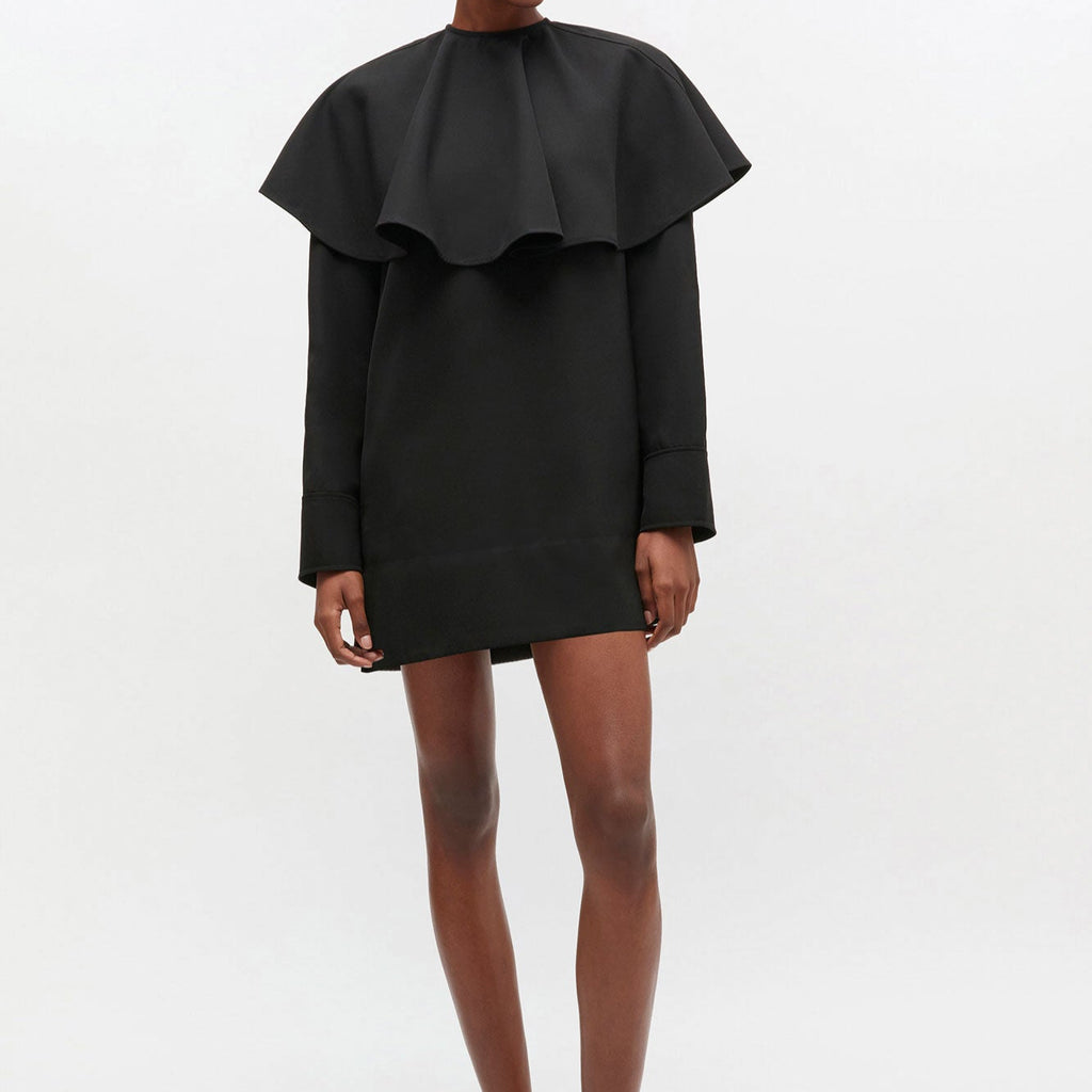 ganni circle collar removable cape mini dress black