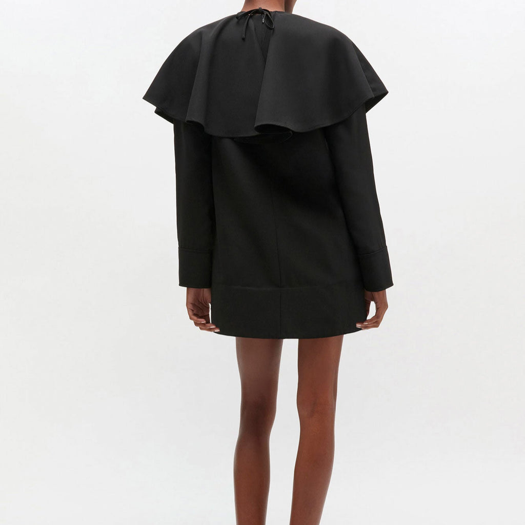 ganni circle collar removable cape mini dress black