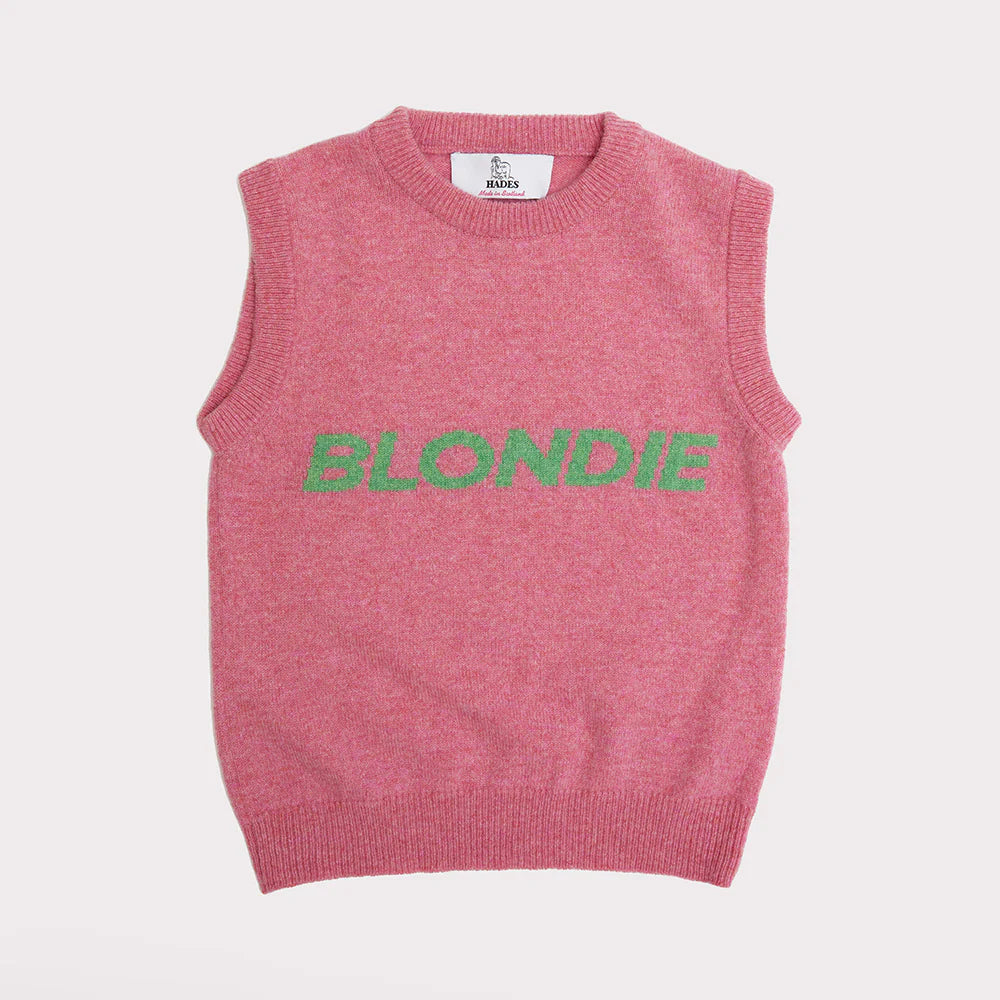 pink and green knitted wool blondie sleeveless vest by hades