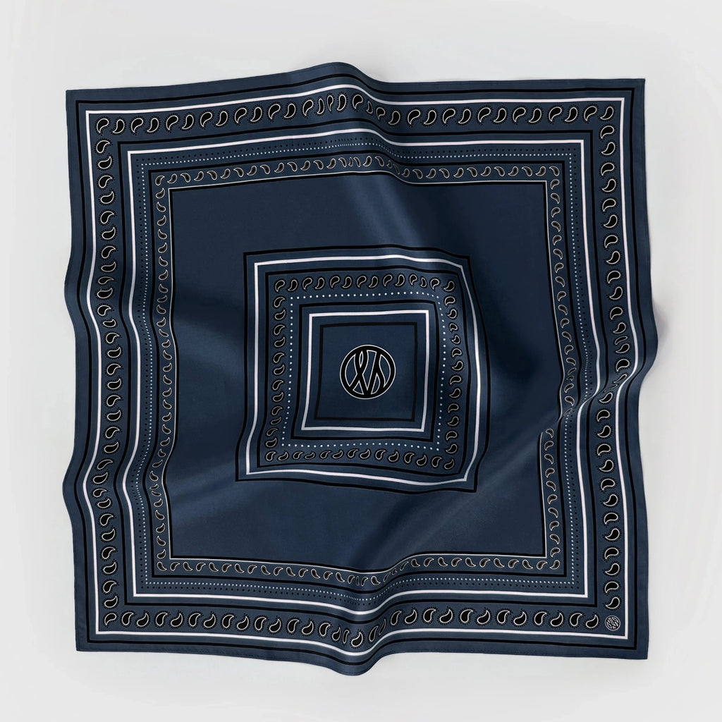 le scarf classic paisley neckerchief silk 50 x 50 navy blue