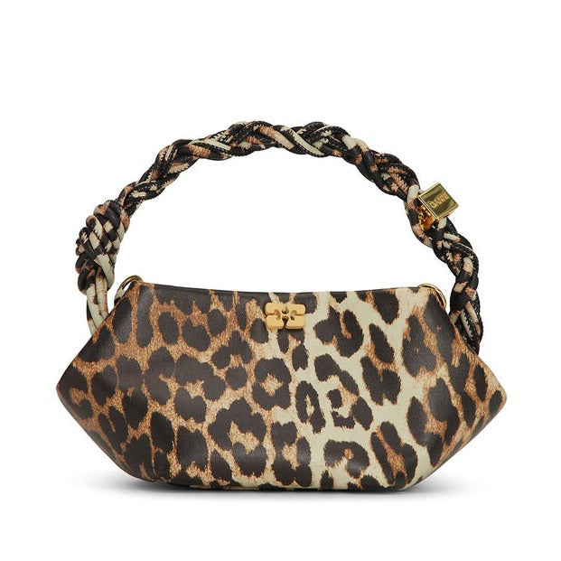 mini leopard bou bag with top handle and cross body strap by Ganni