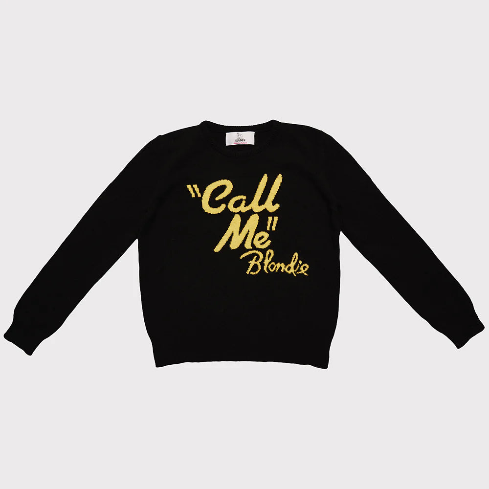 black and yellow knitted wool call me blondie band knit jumper by hades