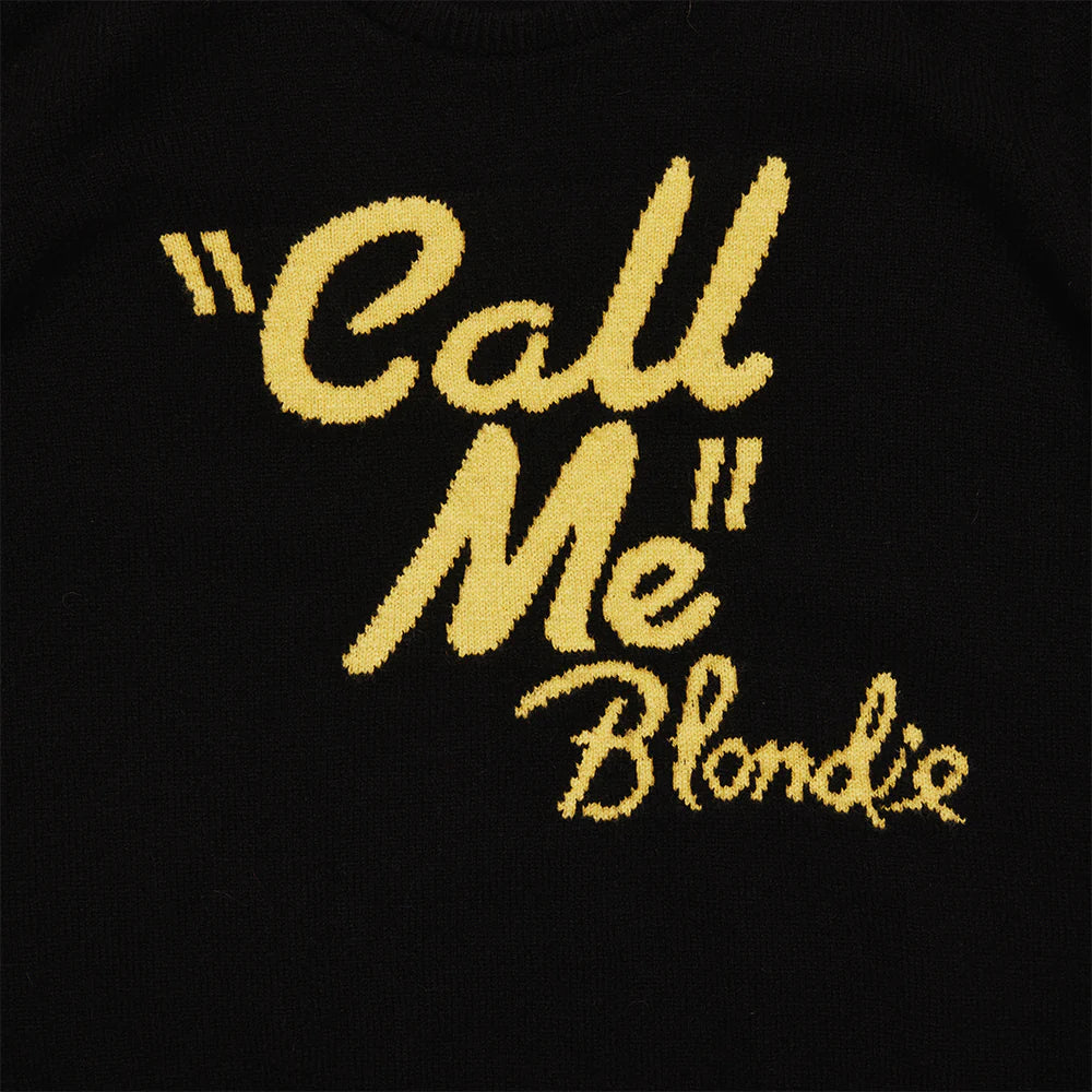 black and yellow knitted wool call me blondie band knit jumper by hades