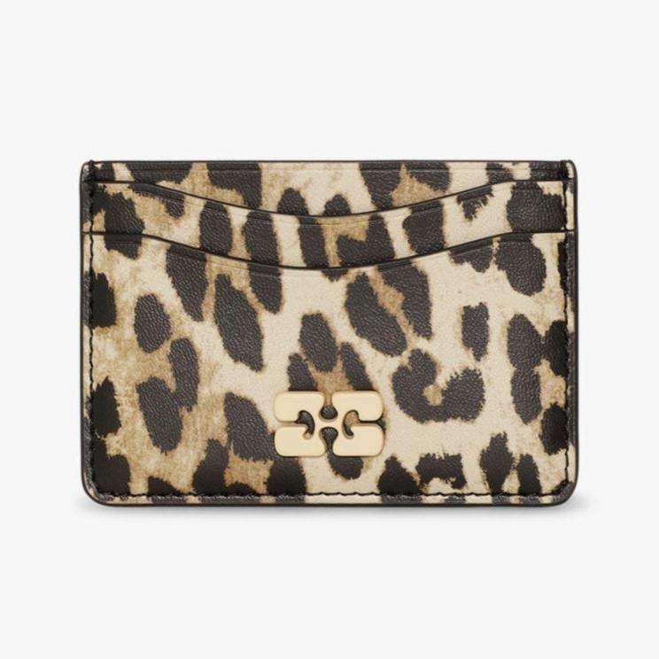 GANNI Bou Card Holder wallet butterfly logo leopard recycled leather