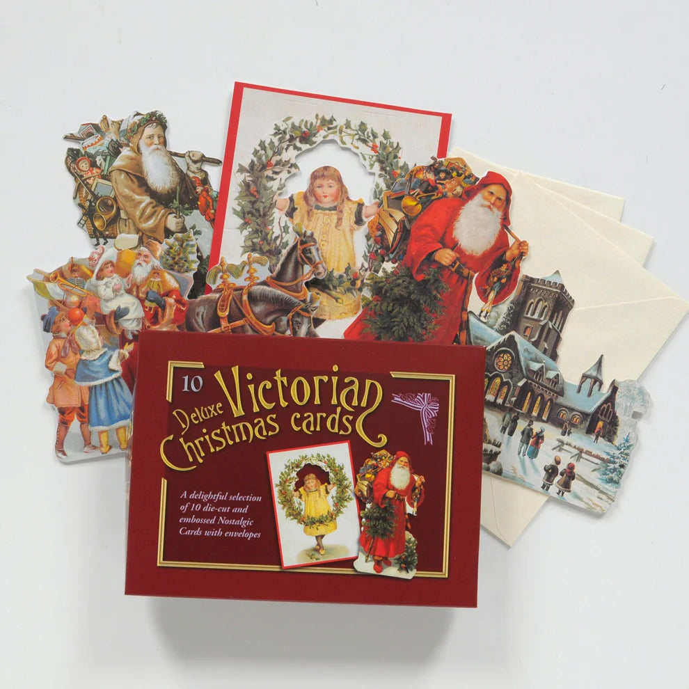 mamelok Victorian Christmas Greeting Card Set of 10 boxed vintage style die cut