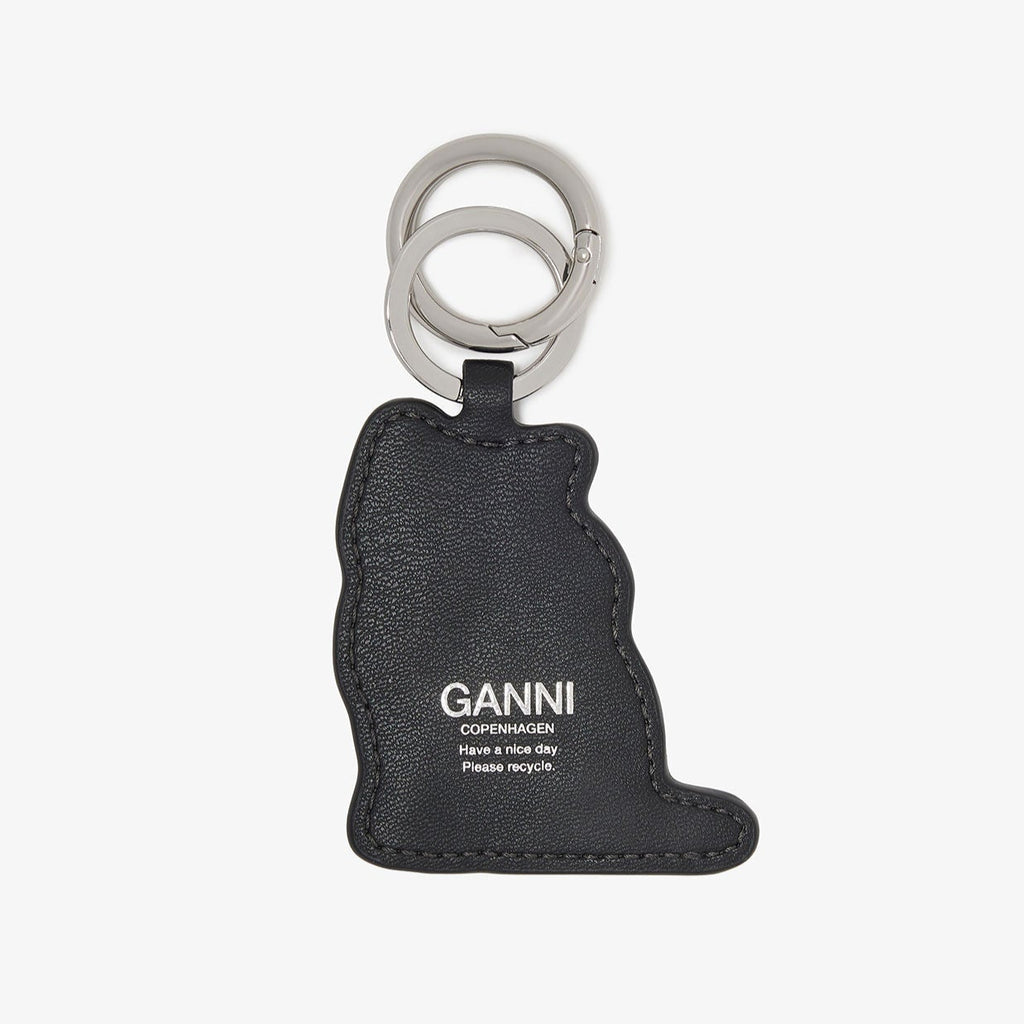 GANNI blue cat kitty key ring chain silver tone bag charm