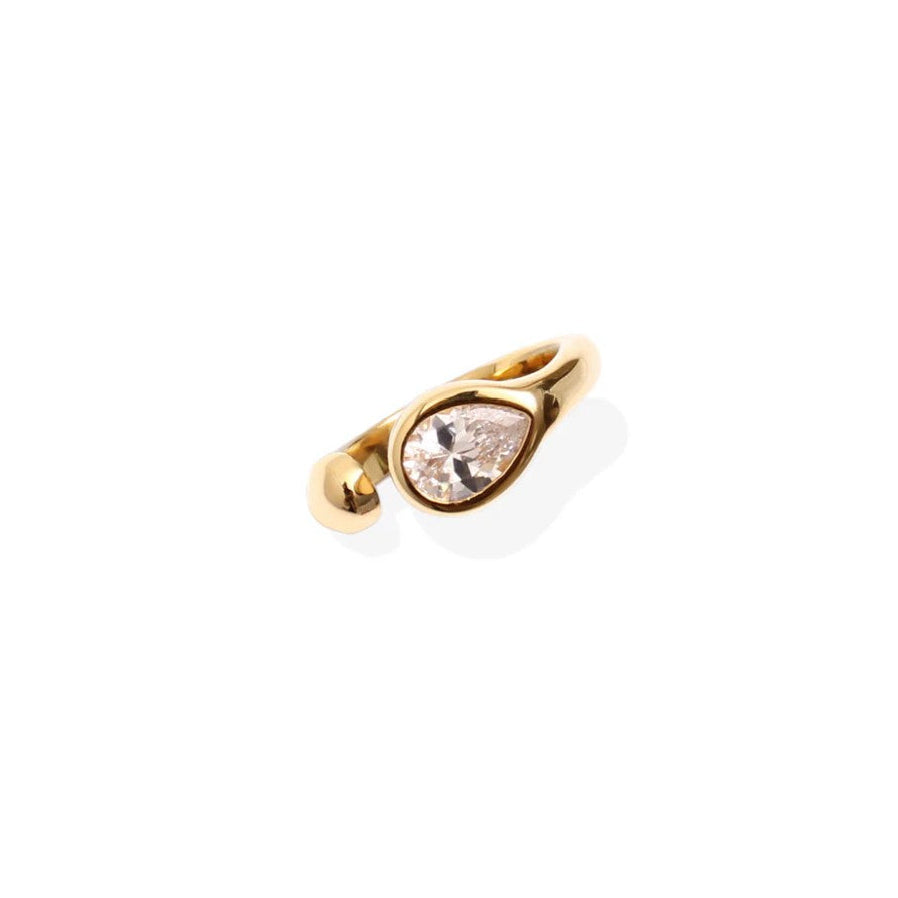 By Alona Celestine open ring  set with a sparkling teardrop cubic zirconia stone in gold