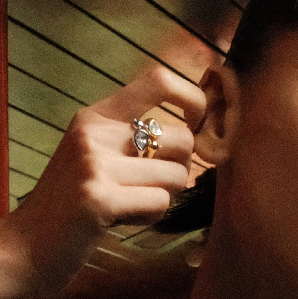 By Alona Celestine open ring  set with a sparkling teardrop cubic zirconia stone in sterling silver