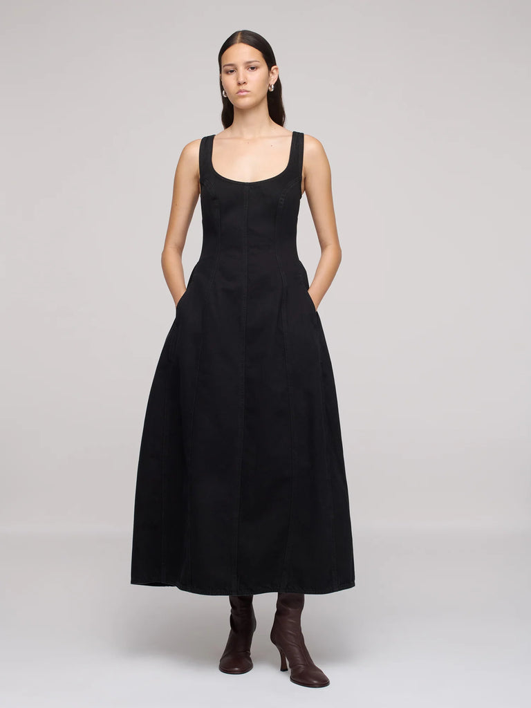 DALA Cocoon Bustier fitted maxi denim Dress One Year Black 