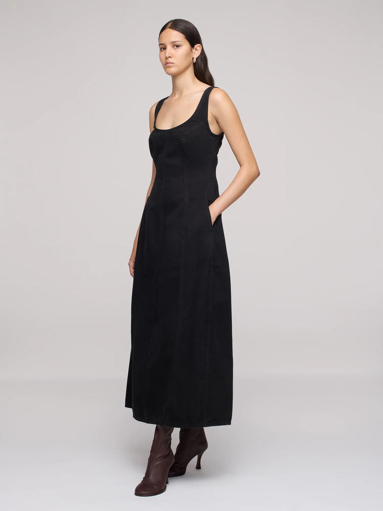 DALA Cocoon Bustier fitted maxi denim Dress One Year Black 