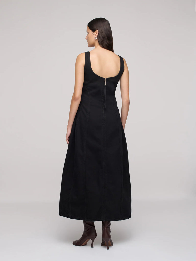 DALA Cocoon Bustier fitted maxi denim Dress One Year Black 