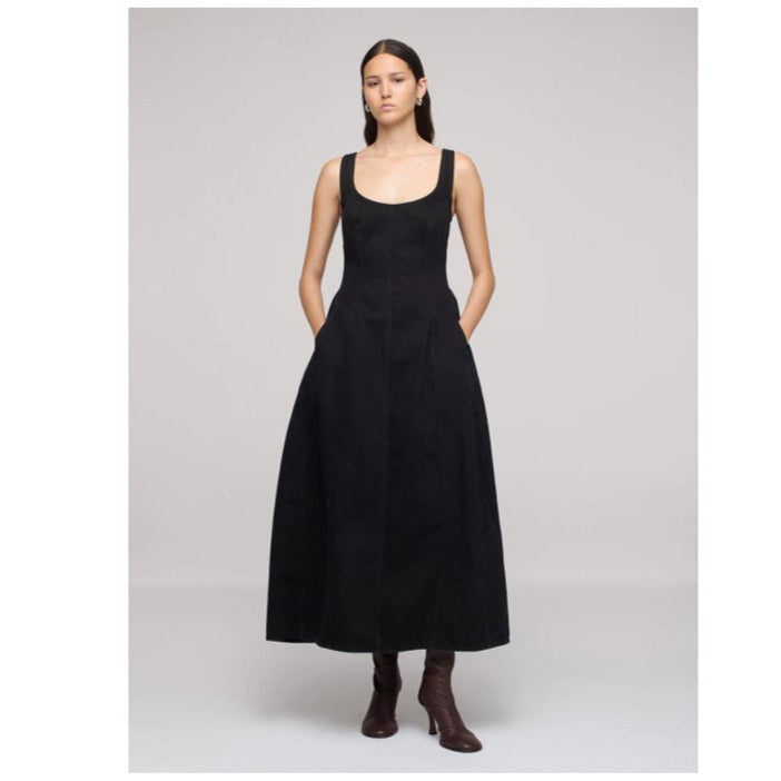 DALA Cocoon Bustier fitted maxi denim Dress One Year Black 