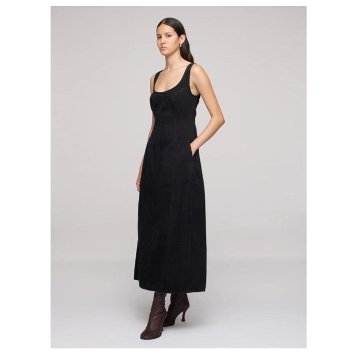 DALA Cocoon Bustier fitted maxi denim Dress One Year Black 