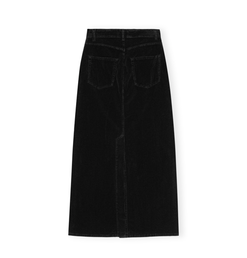 GANNI black cord maxi skirt logo