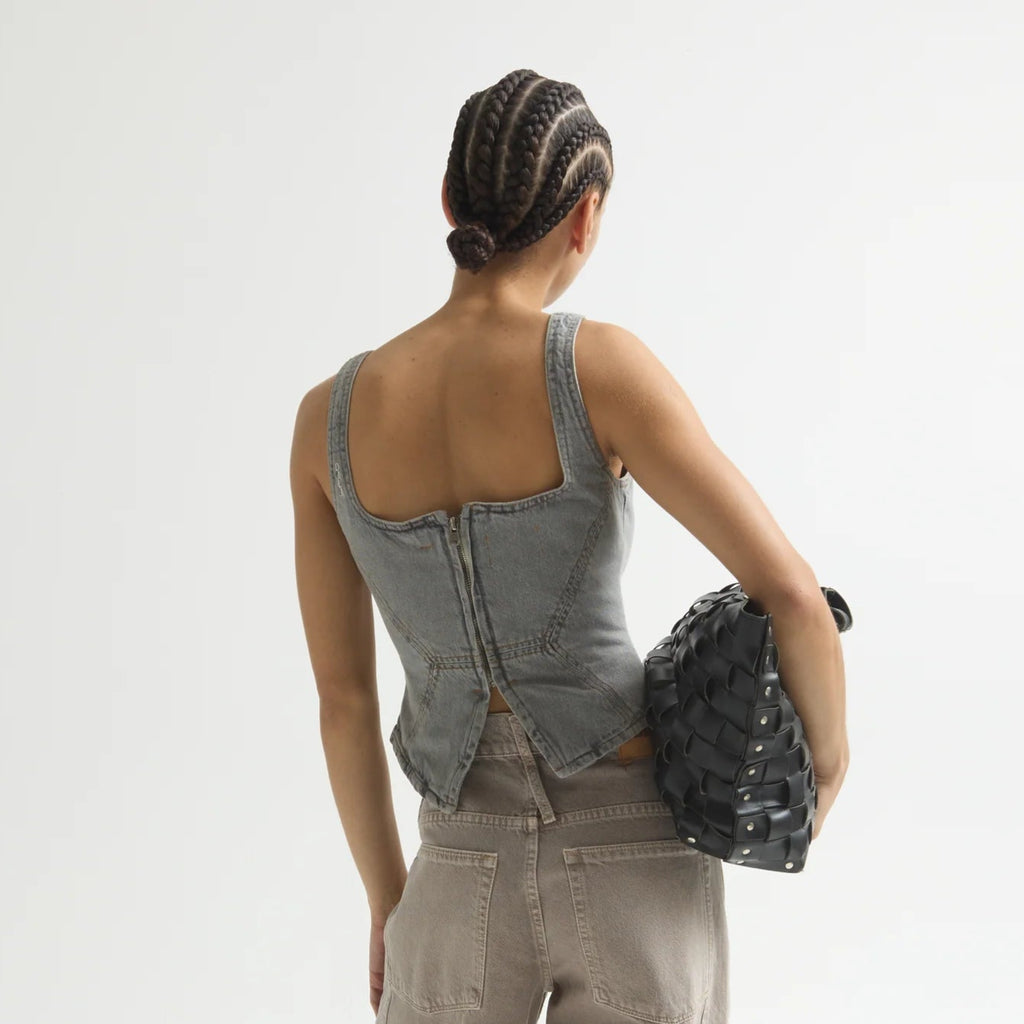 DALA denim broken corset fitted top lunar light grey