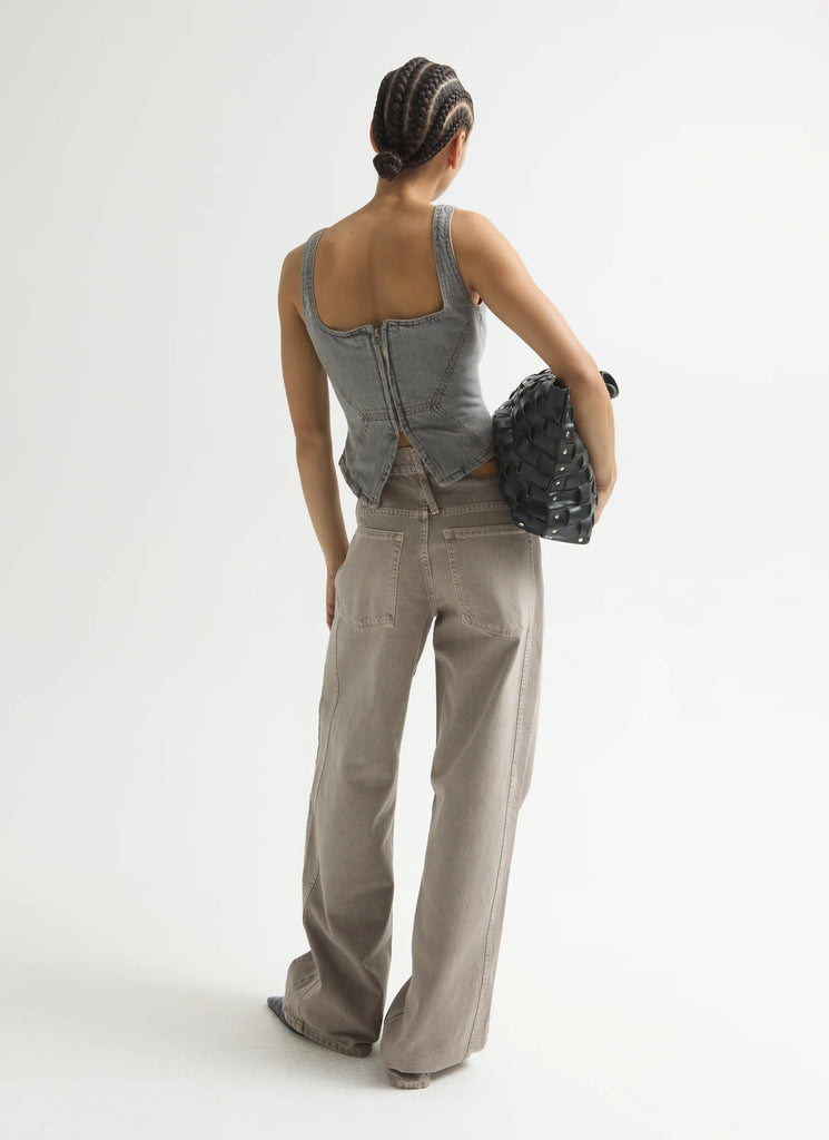 DALA denim broken corset fitted top lunar light grey