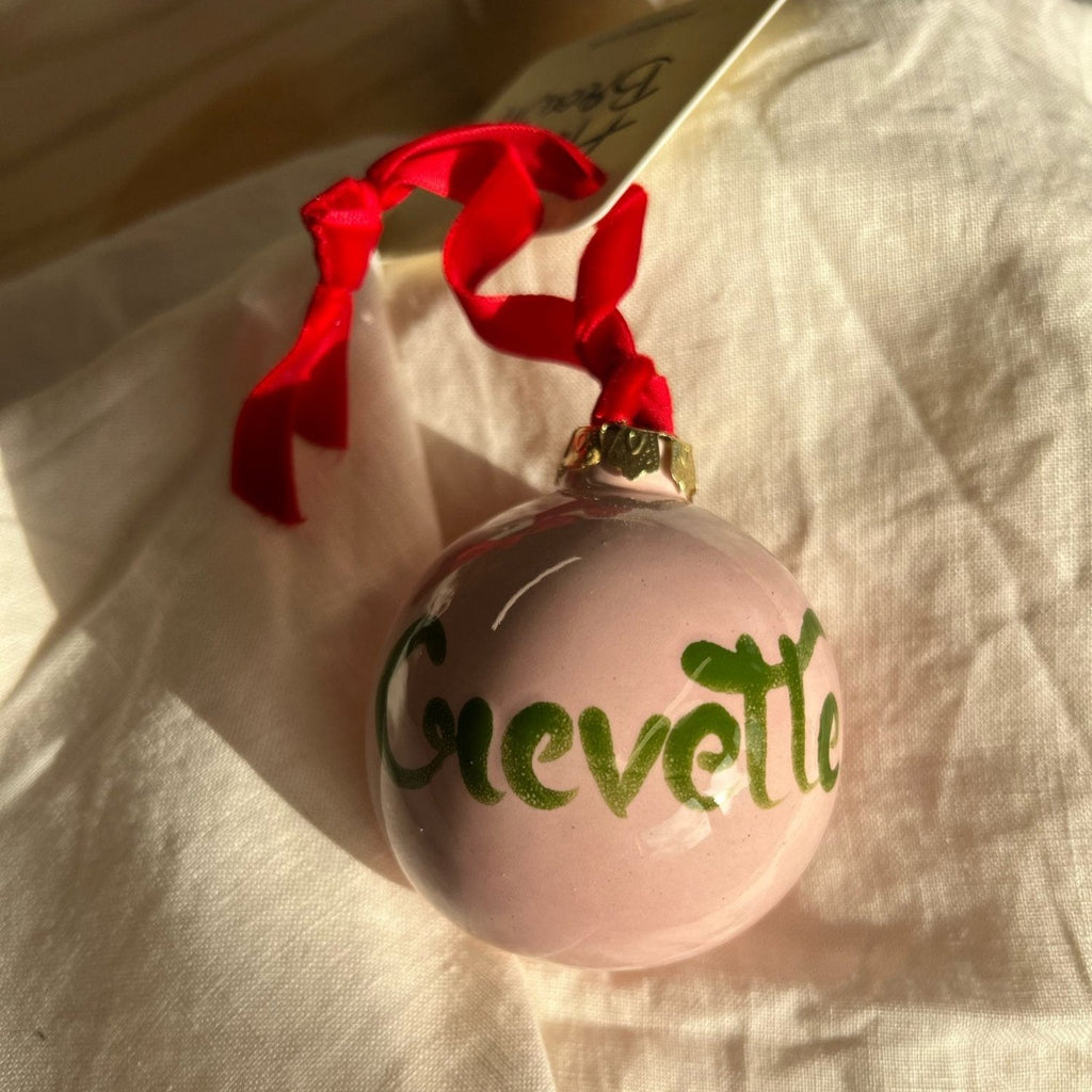 Ceramic christmas xmas decoration bauble crevette lobster shrimp prawn Harlie Brown Studio velvet ribbon