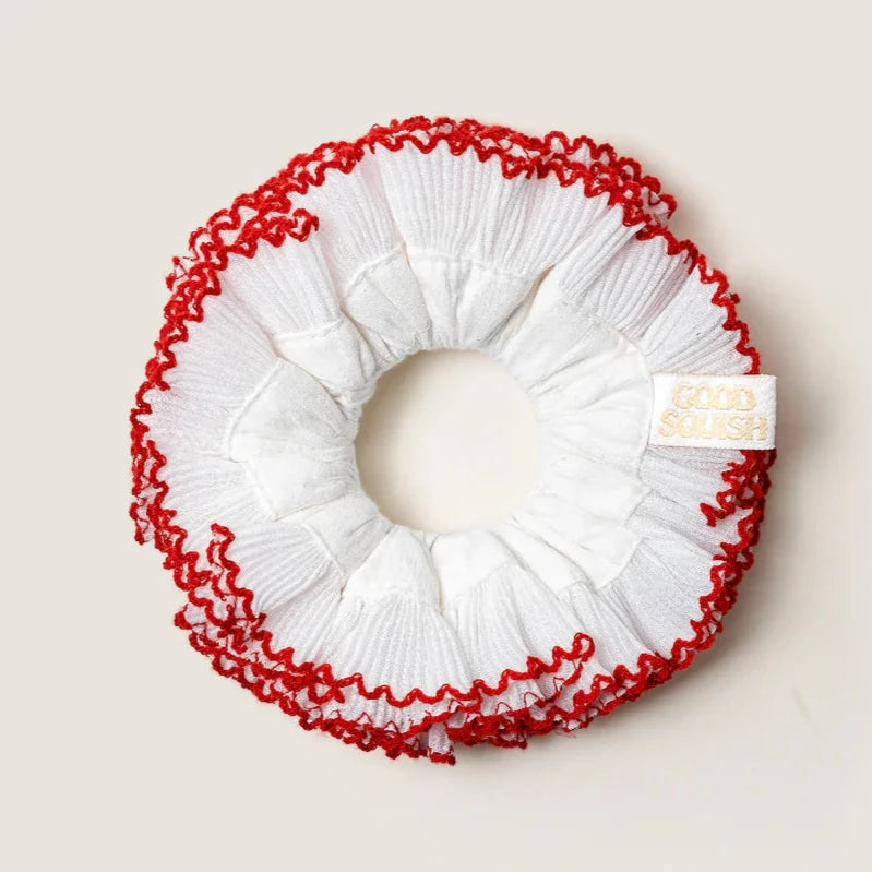 white lotus curious kids oversized scrunchie red trim good squish